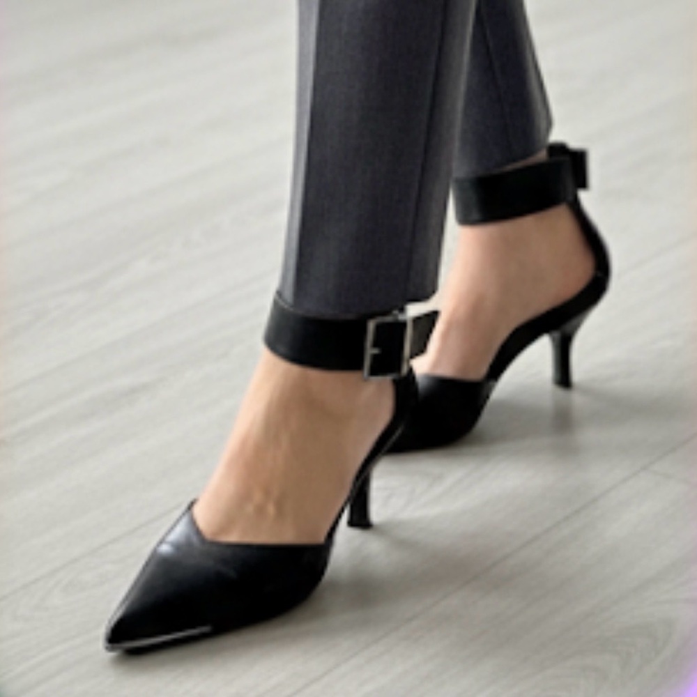Gucci Women's Dark Gray Leather Ankle Strap Heels